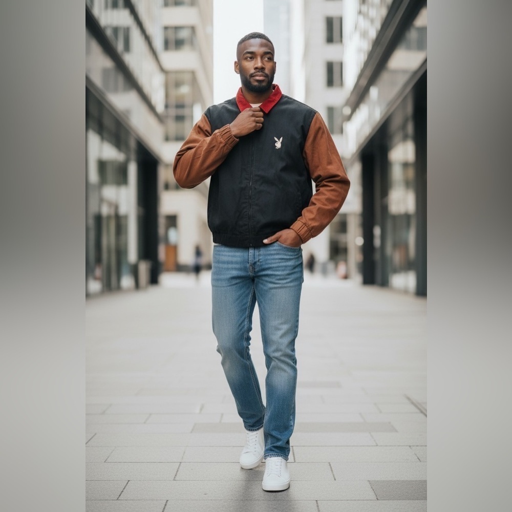 PLAYBOY Men's Black and Rust  Jacket